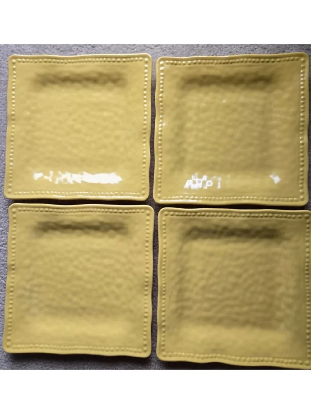 Tommy Bahama Yellow Melamine Dinner Plates Hobnail Square Set of 4